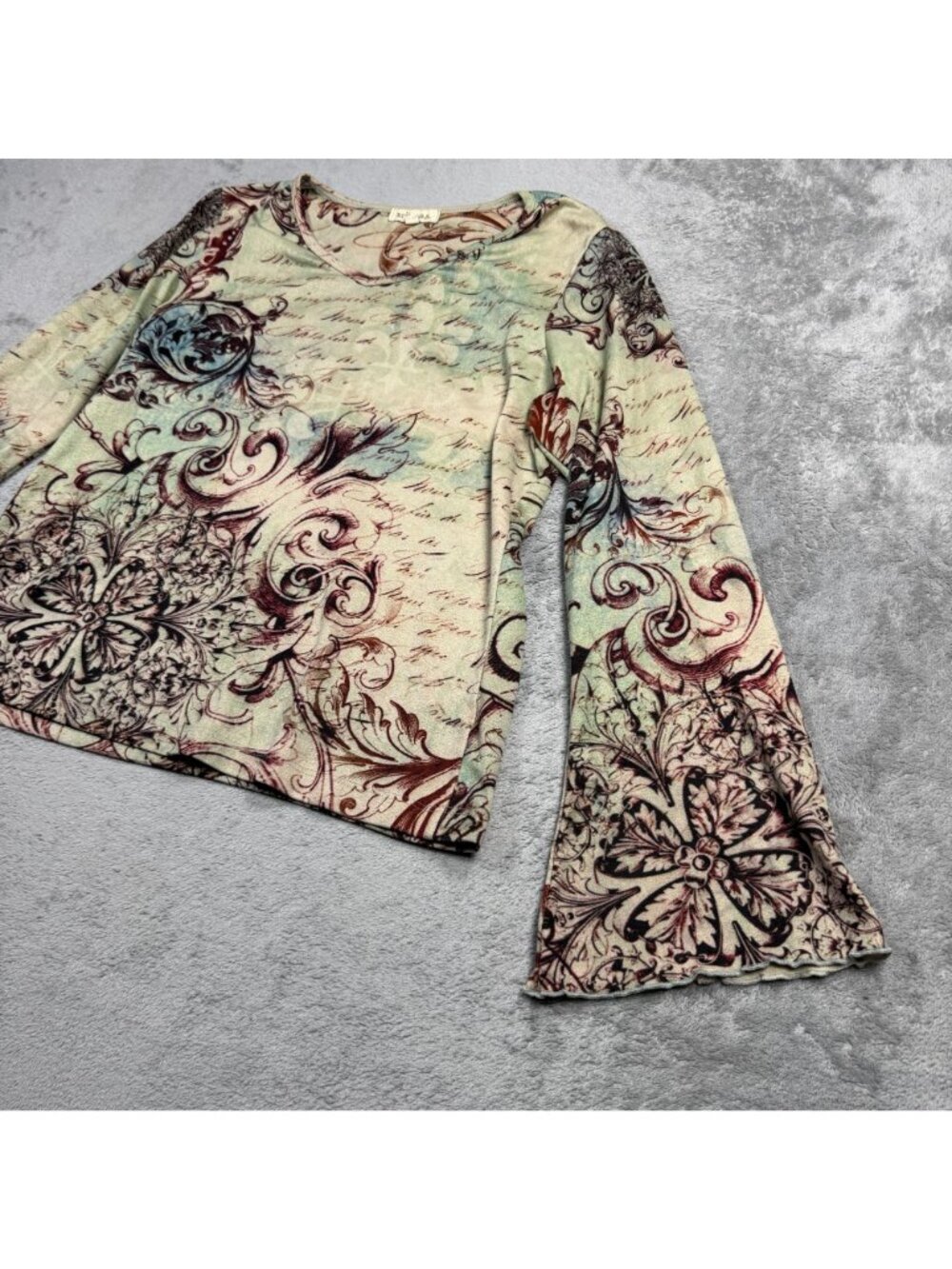 Vintage Y2K Grunge Forest Fairy Ornate Bell Sleeve Shirt Womens PXL Indie Floral - Picture 4 of 9